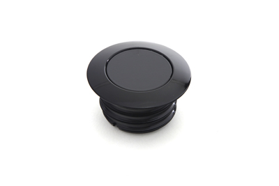Black pop up gas cap is vented. Cap features a smooth finish.