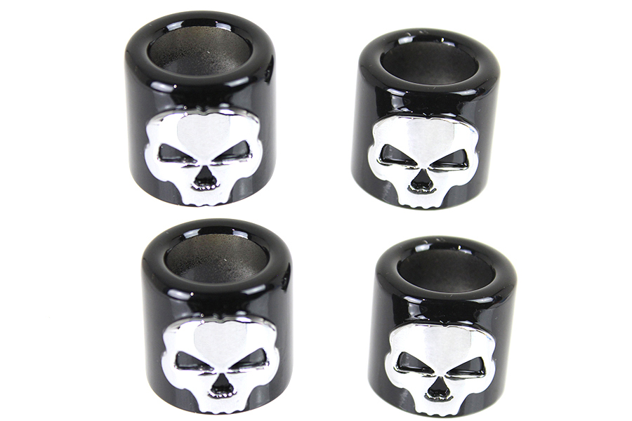 Pushrod Cover Cup Set Black with Chrome Skull Design