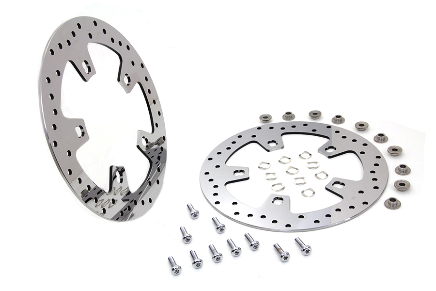 11.8" Drilled Front Brake Disc Set Mirror Polished Stainless Steel
