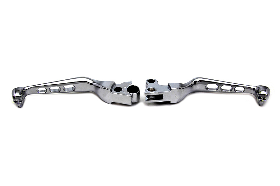 Chrome Contour Drilled Hand Lever Set with Skull Ends