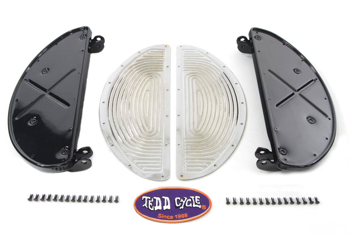 Black Driver Half Moon Footboard Set with Chrome Ribbed     Insert