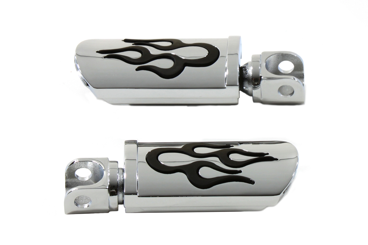 Flame Style Adjustable Footpeg Set Chrome