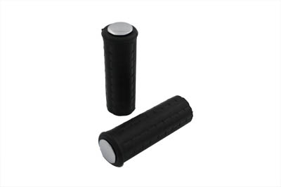 Black Waffle Handlebar Grip Set with Chrome Plugs