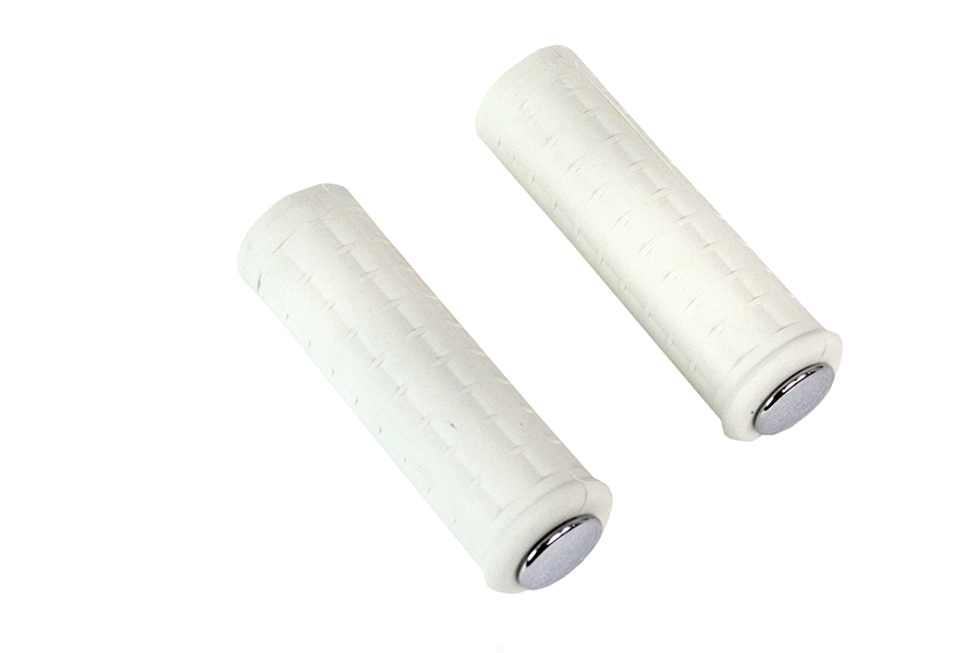 Replica White Waffle Style Grip Set with Chrome Plugs