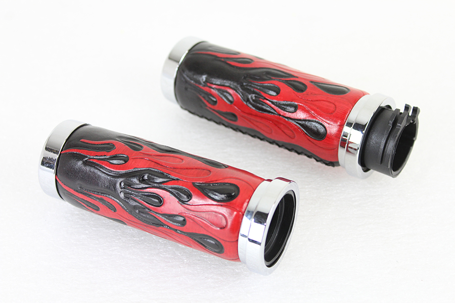 Red Flame Style Grip Set with Chrome Ends