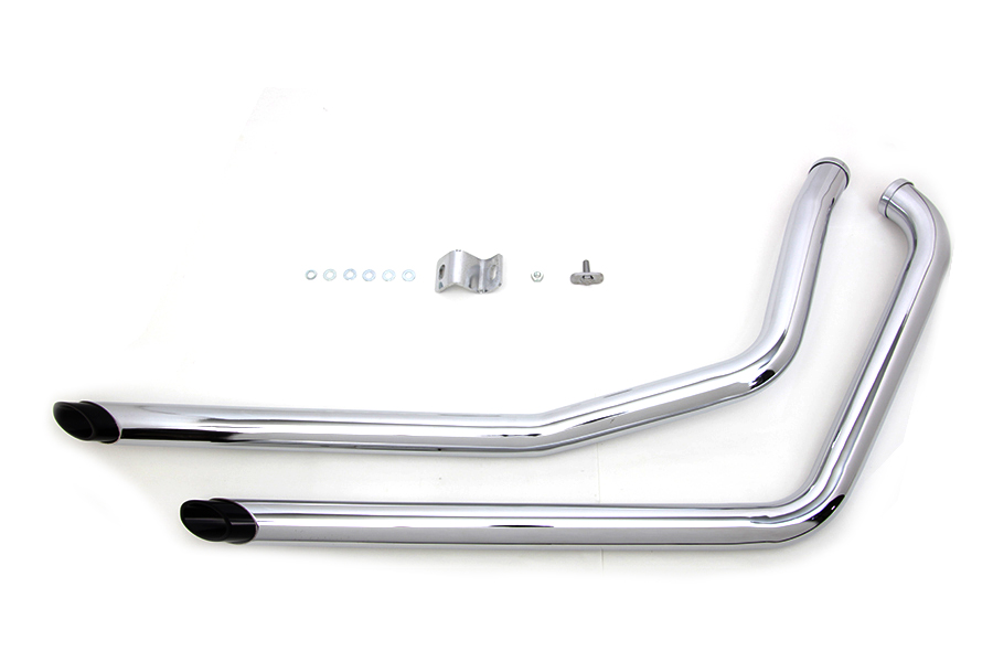 Exhaust Drag Pipe Set Chrome with Black Slash Tips