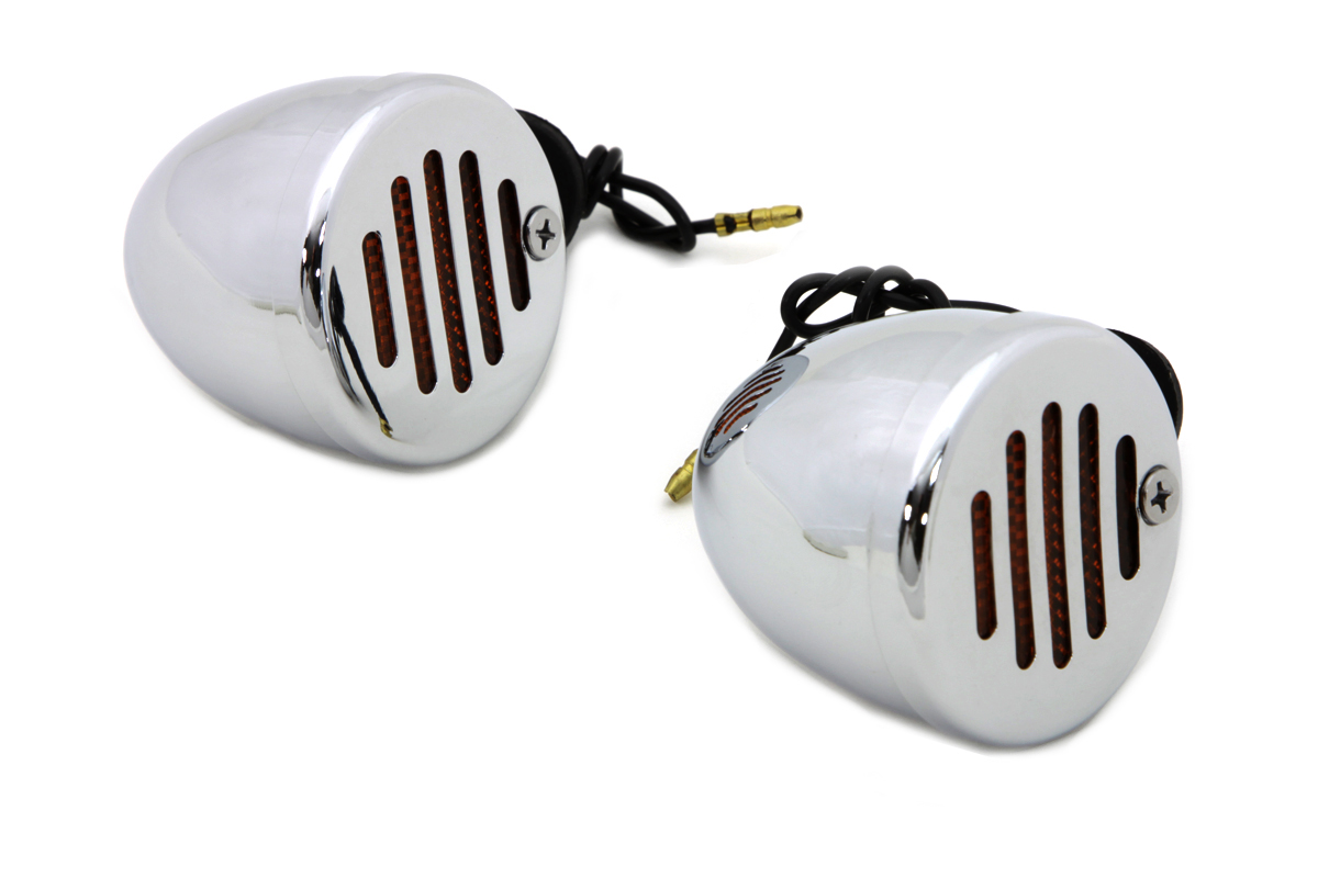 Chrome Shielded Bullet Marker Lamp Set with Amber Lens