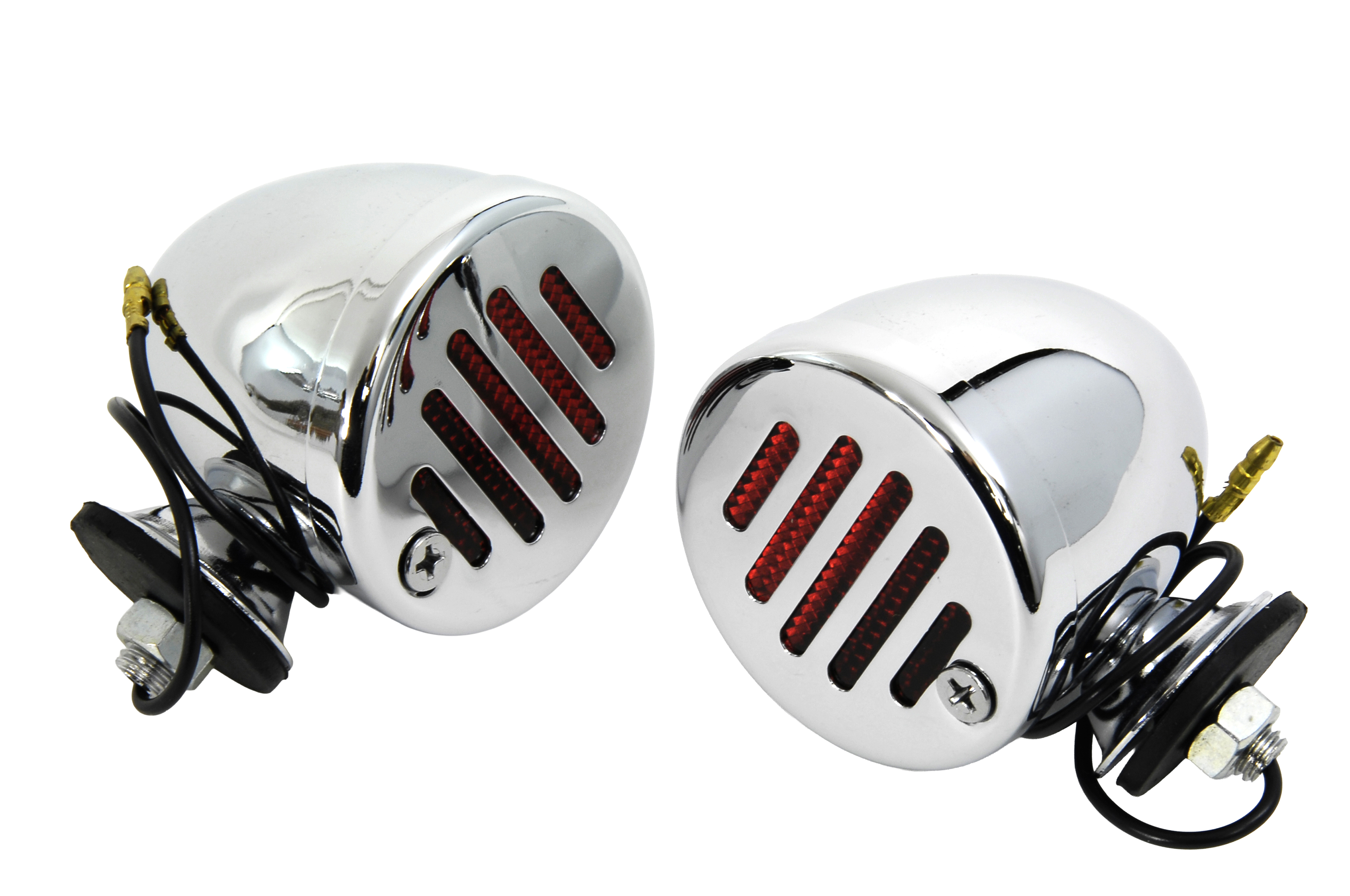 Chrome Shielded Bullet Marker Lamp Set with Red lens