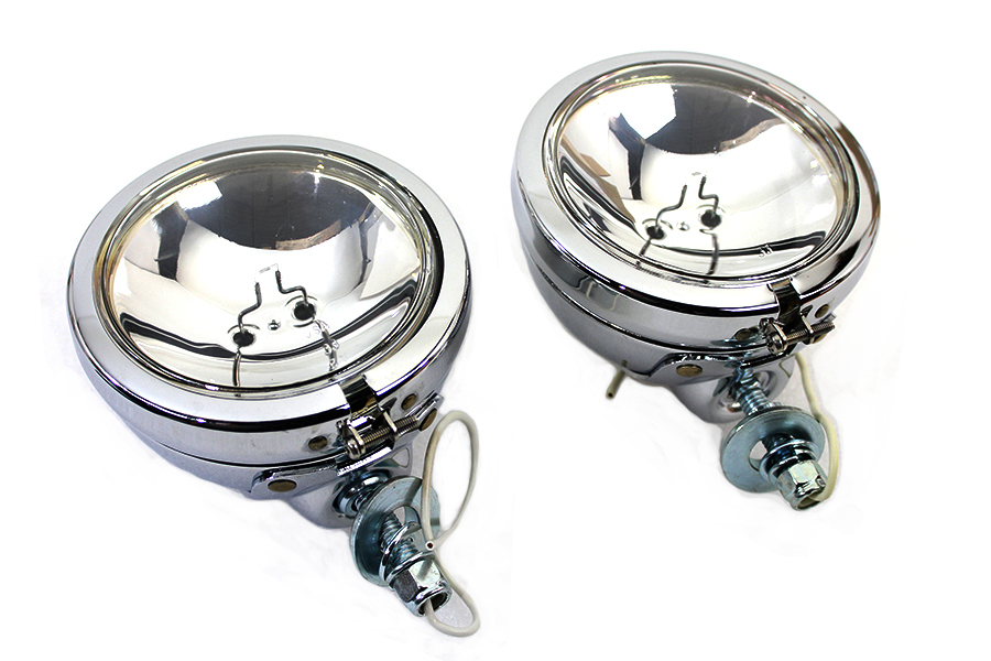 Chrome 4-1/2" Spotlamp Set with Clear 6 Volt Bulb
