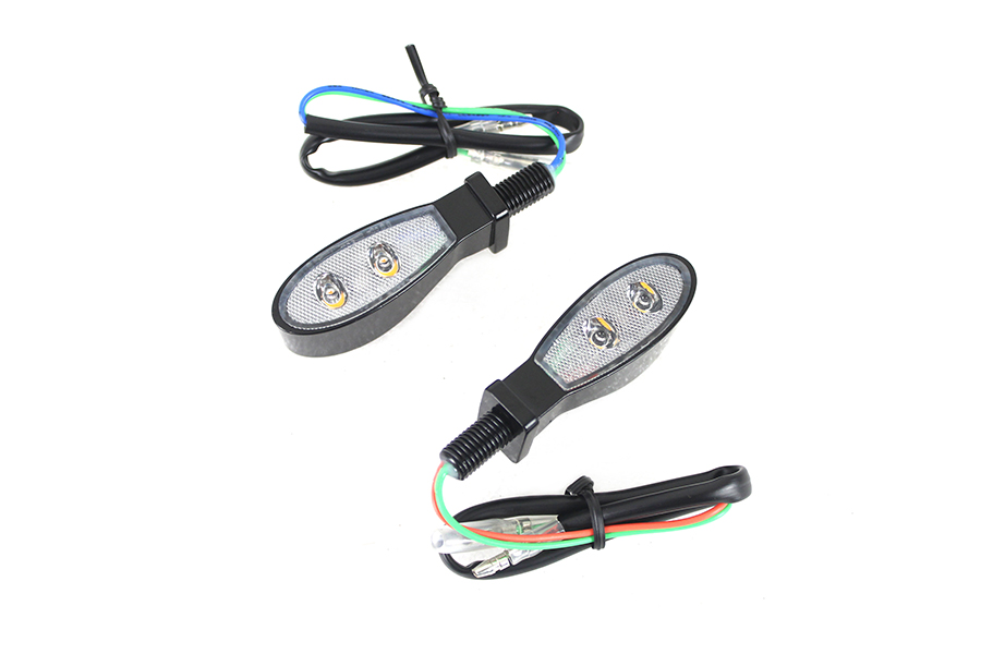 Black Teardrop Shaped LED Turn Signal Set with Clear Lens