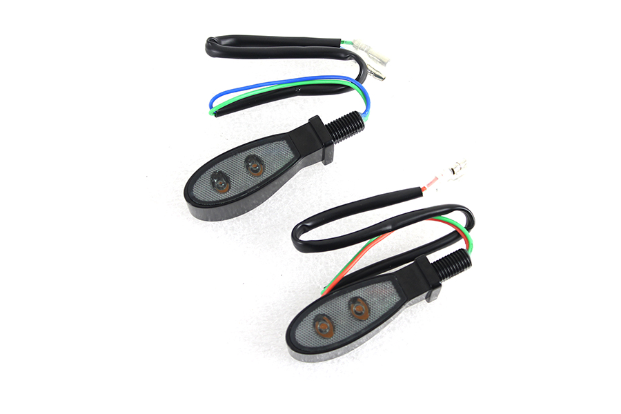 Black Teardrop Shaped LED Turn Signal Set with Smoked Lens