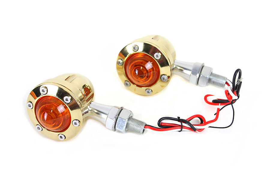 LED Bullet Turn Signal Set Brass with Red Lens