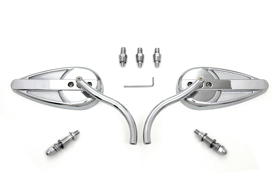 Teardrop Mirror Set with Billet Long Stems Chrome