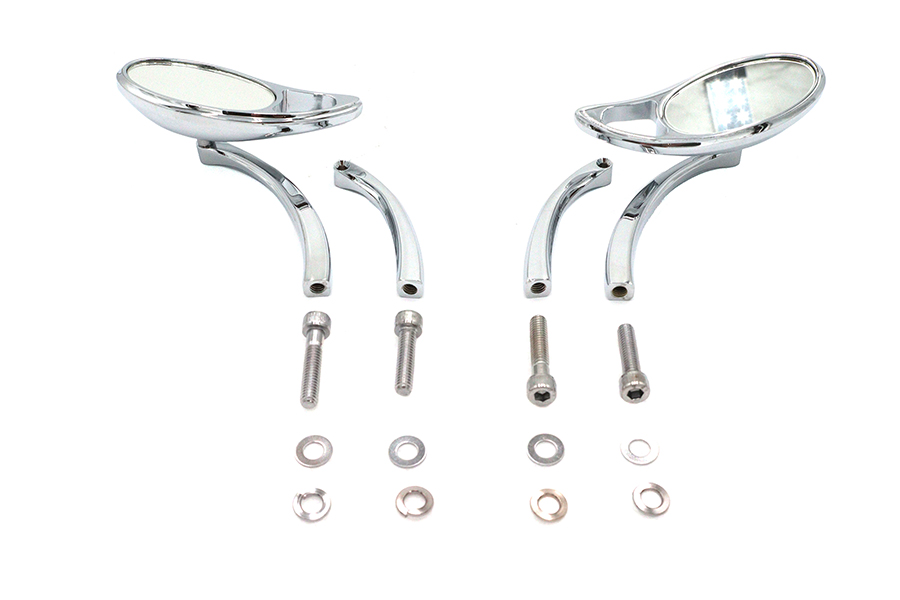 Teardrop Mirror Set with Solid Billet Stems Chrome