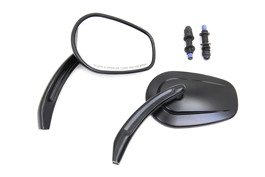 Rectangle Taper Mirror Set with Billet Stems Black