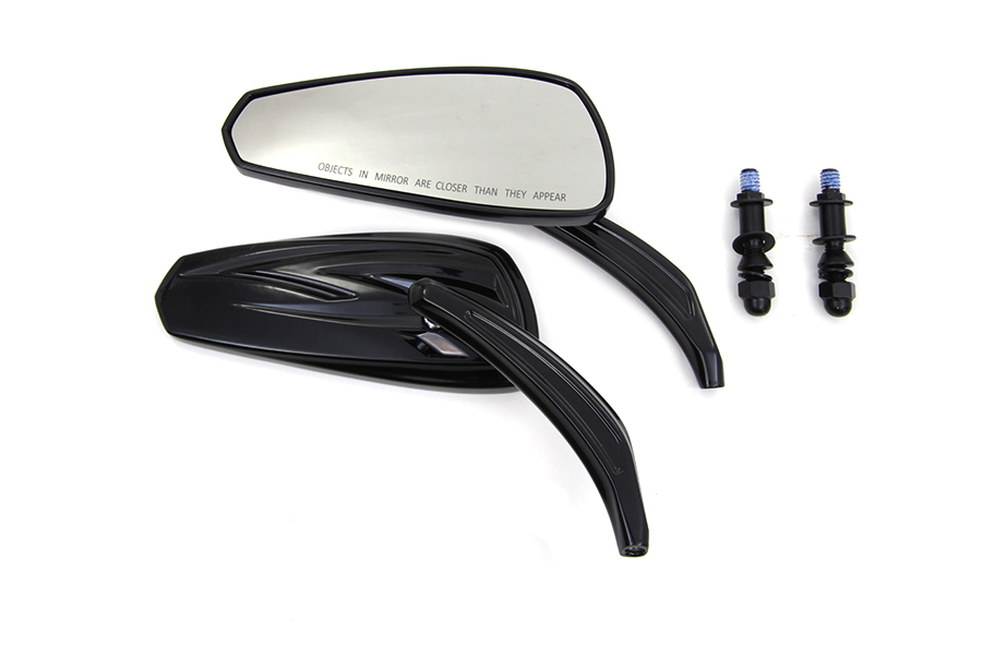 Gloss Black Tribal Teardrop Mirrors with Billet Stems