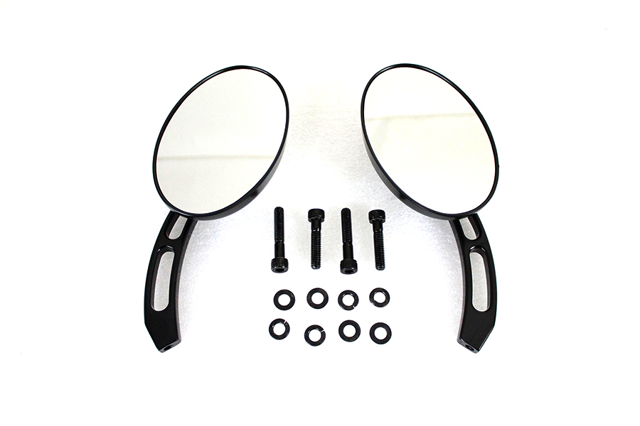 Oval Mirror Set with Billet 3 Slot Stem Black fits Harley