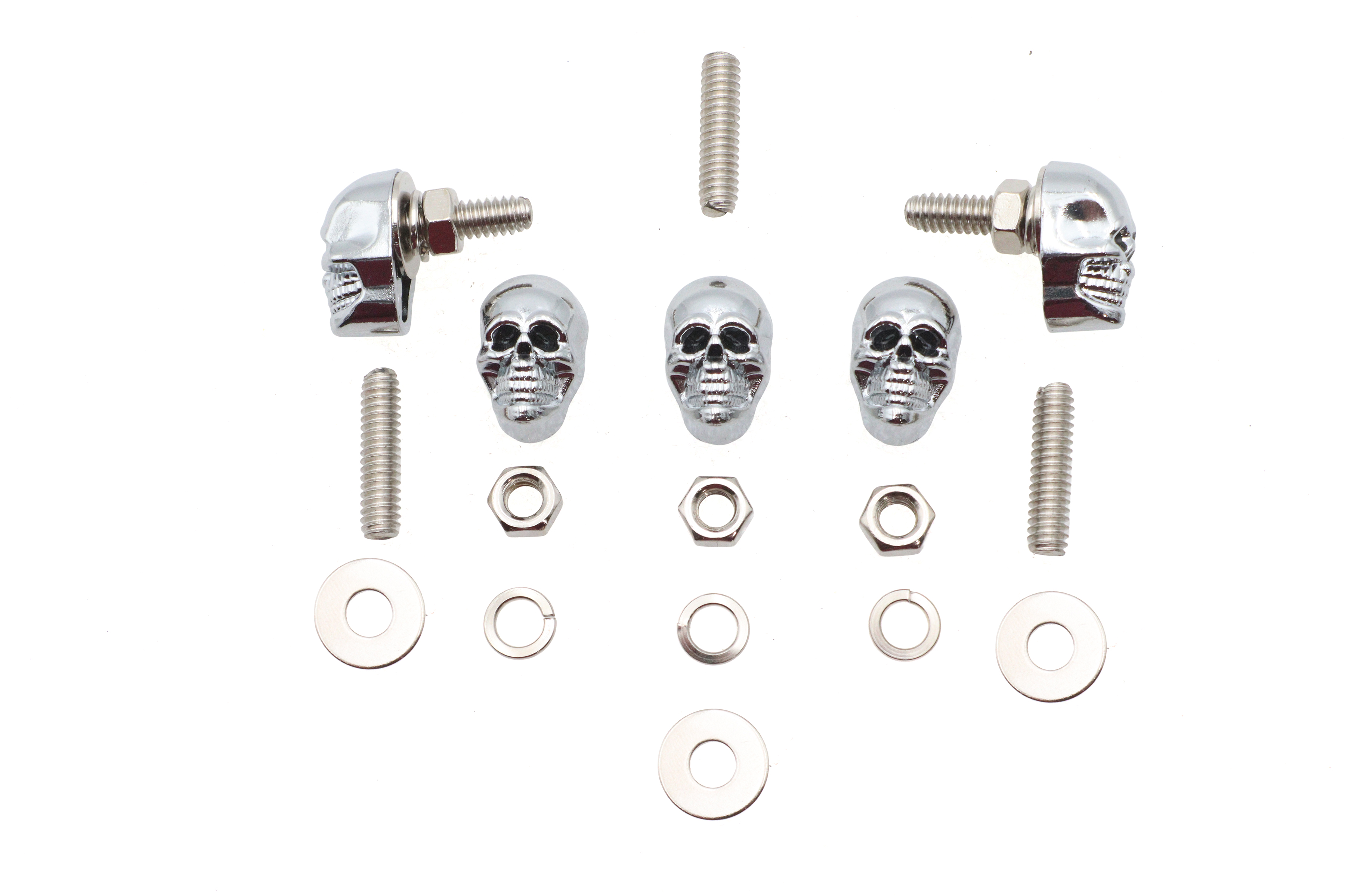 License Plate Frame Skull Krommet Set Chrome