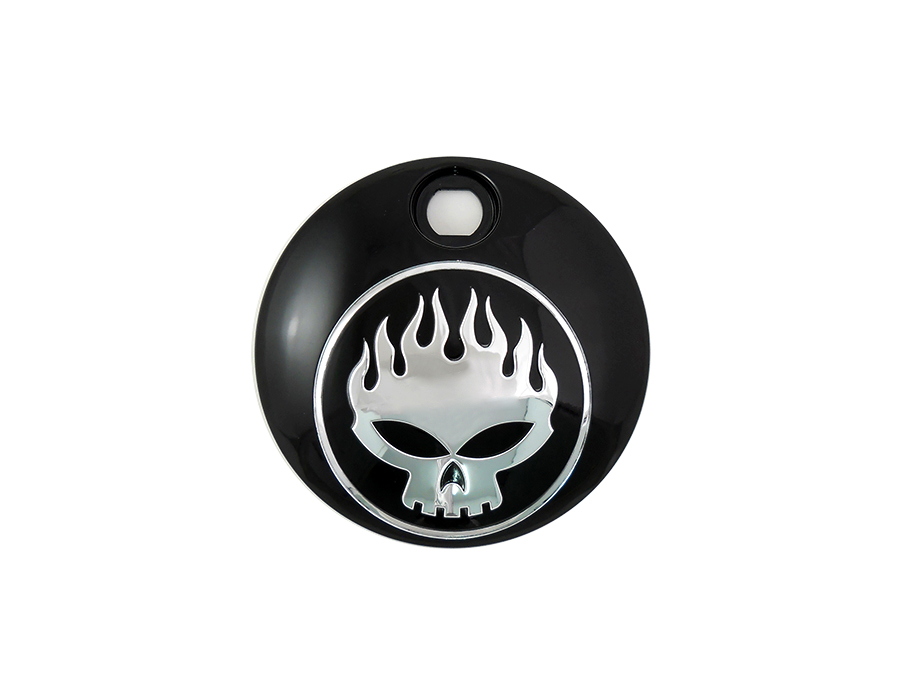 Black with Chrome Flame Skull FLT Fuel Tank Console Door