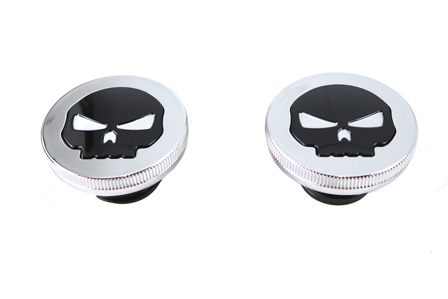 Chrome Skull Style Vented and Non-Vented Gas Cap Set