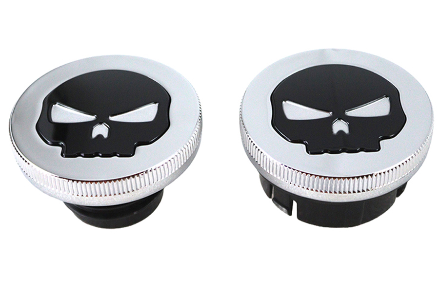 Chrome Skull Style Vented and Dummy Gas Cap Set