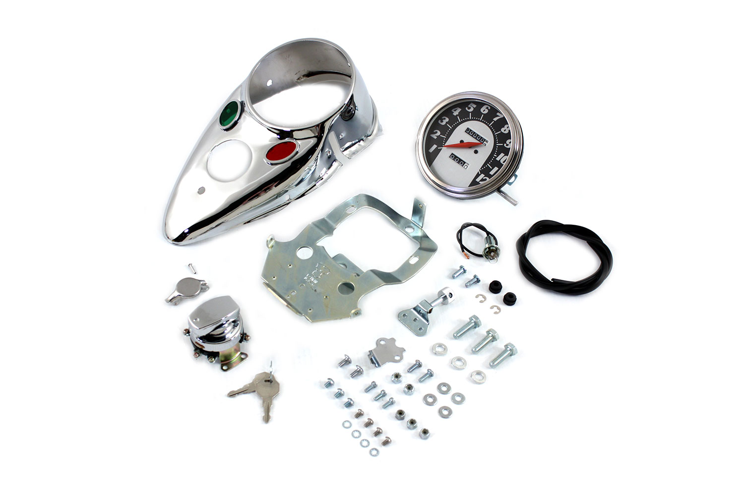 Chrome Cateye Dash Panel Kit with 1:1 Ratio Speedometer