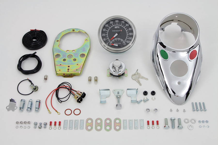Chrome Cateye Dash Panel Kit with 2:1 Ratio Speedometer