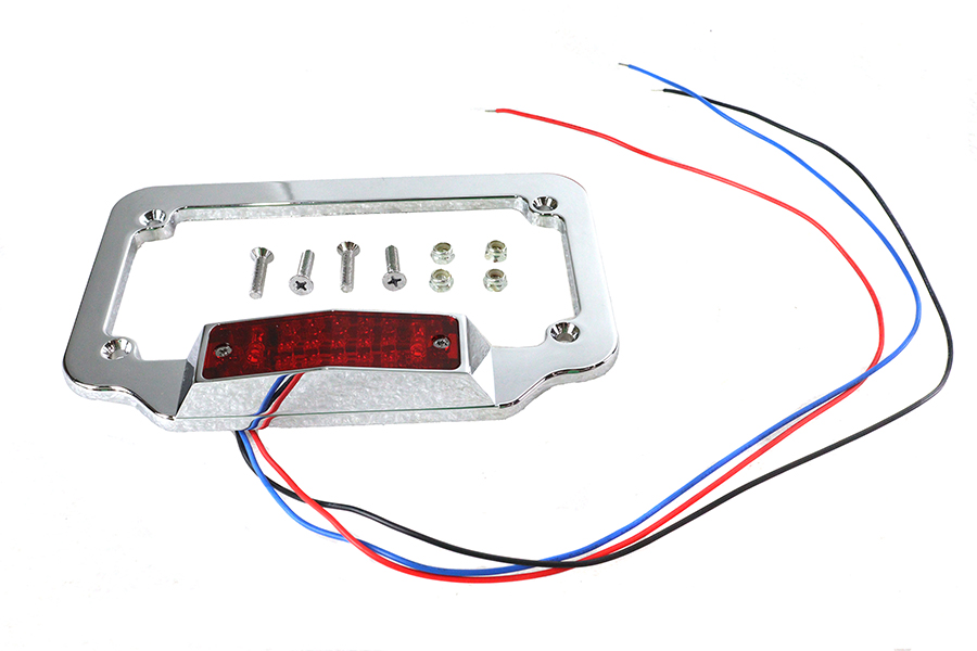 License Plate Frame Chrome Billet with LED Red Top Lamp