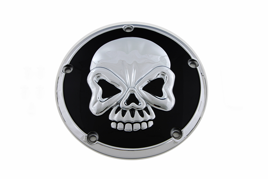 Skull Design 5 Hole Derby Cover Chrome