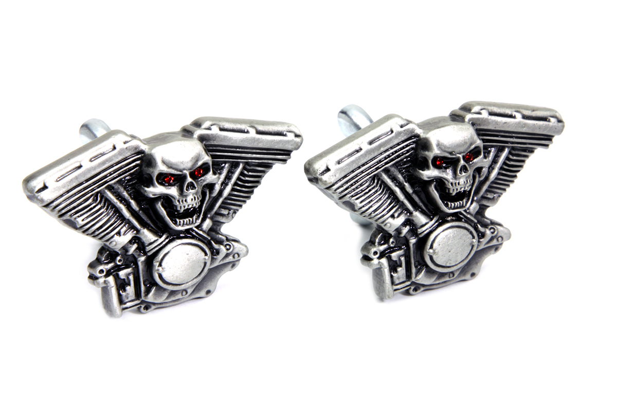 Skull on Panhead Engine License Plate Topper Set
