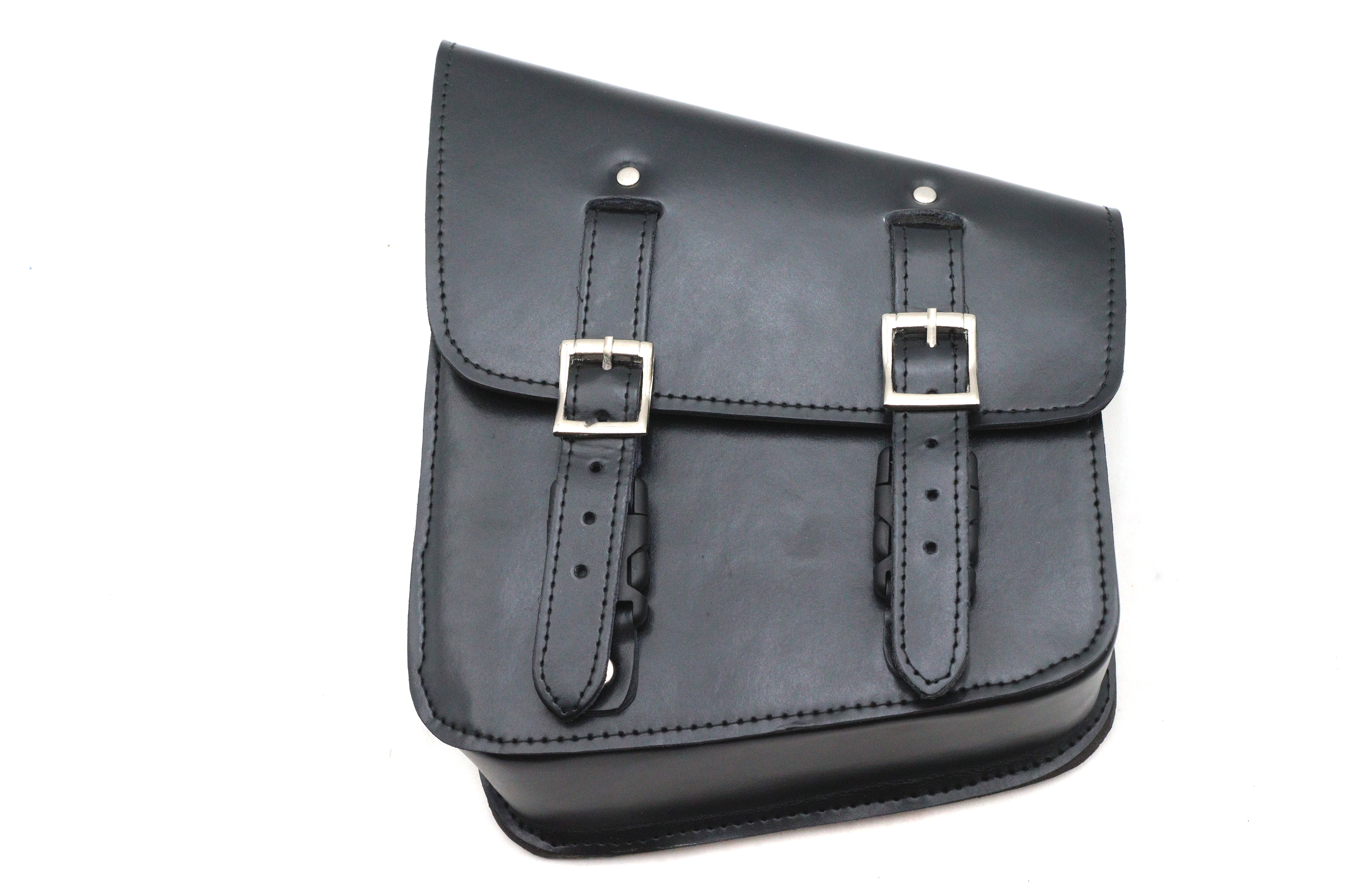 Brown Leather Two Buckle Saddlebag Left Side