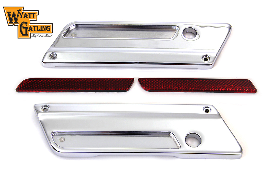 VTwin Chrome Saddlebag Hinge Cover & Reflector Set 1993-2013 Harley Touring FLT