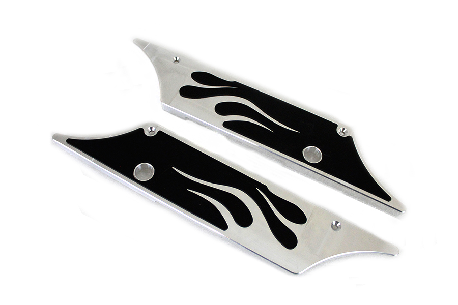 VTwin Black Flames Chrome Saddlebag Hinge Covers 1993-2013 Harley Touring FLT